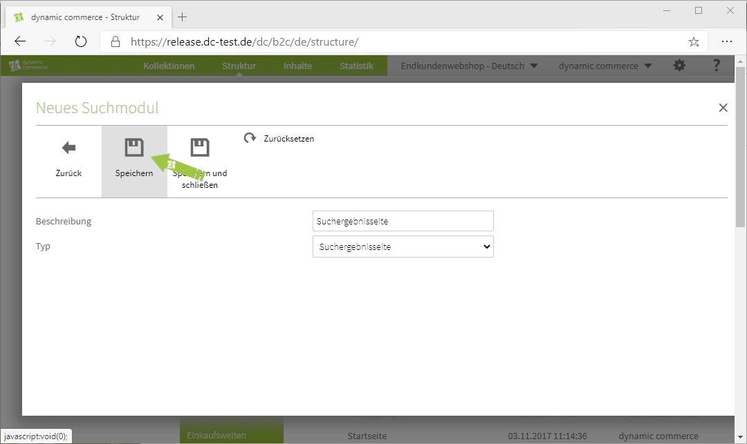 Speichern des Suchmoduls