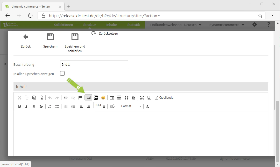 Bilder über den Editor einfügen