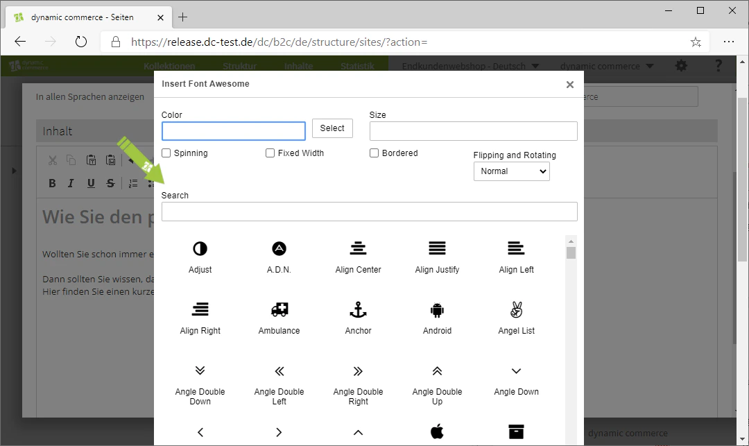 Auswahl eines Font Awesome Icons