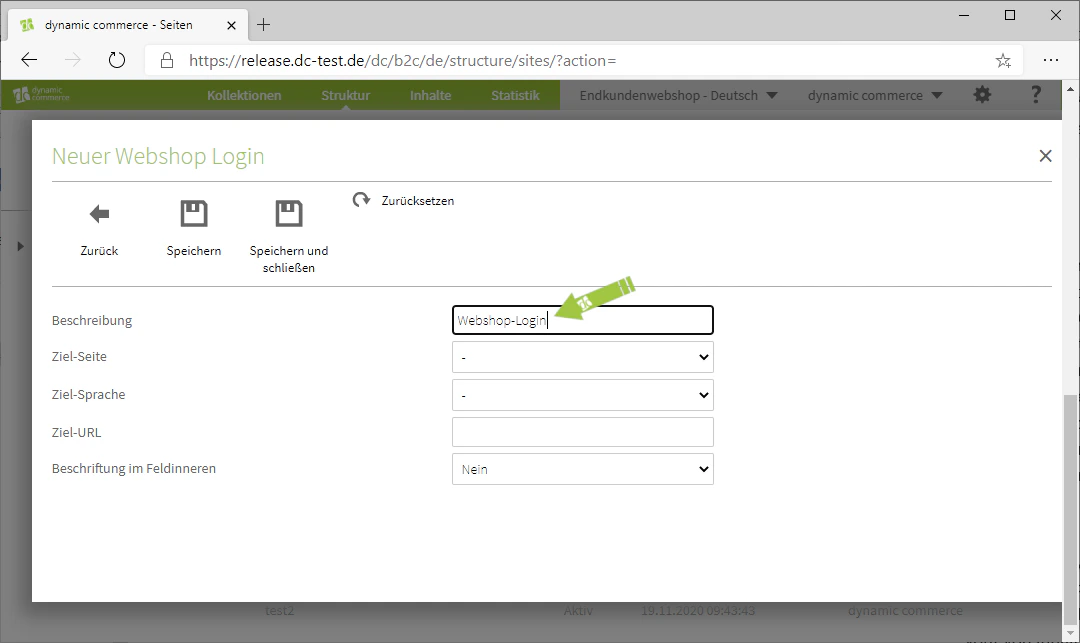 Beschreibung des Webshop-Login