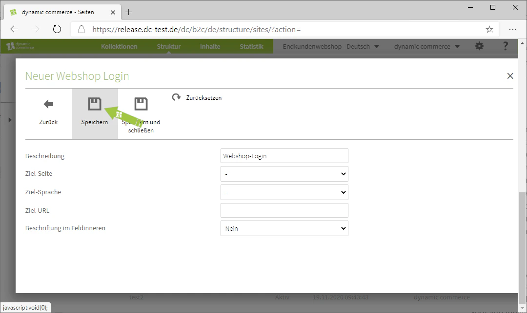 Speichern des Webshop-Login