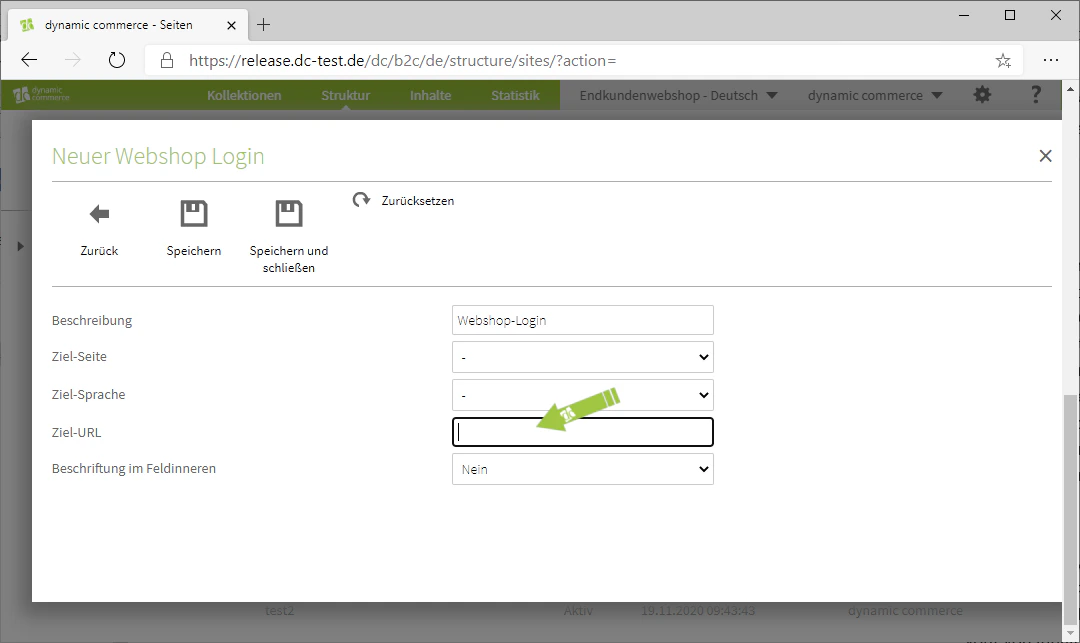 Festlegen der Ziel-URL