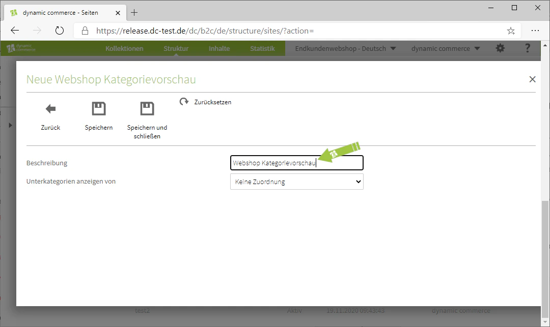 Beschreibung der Kategorievorschau