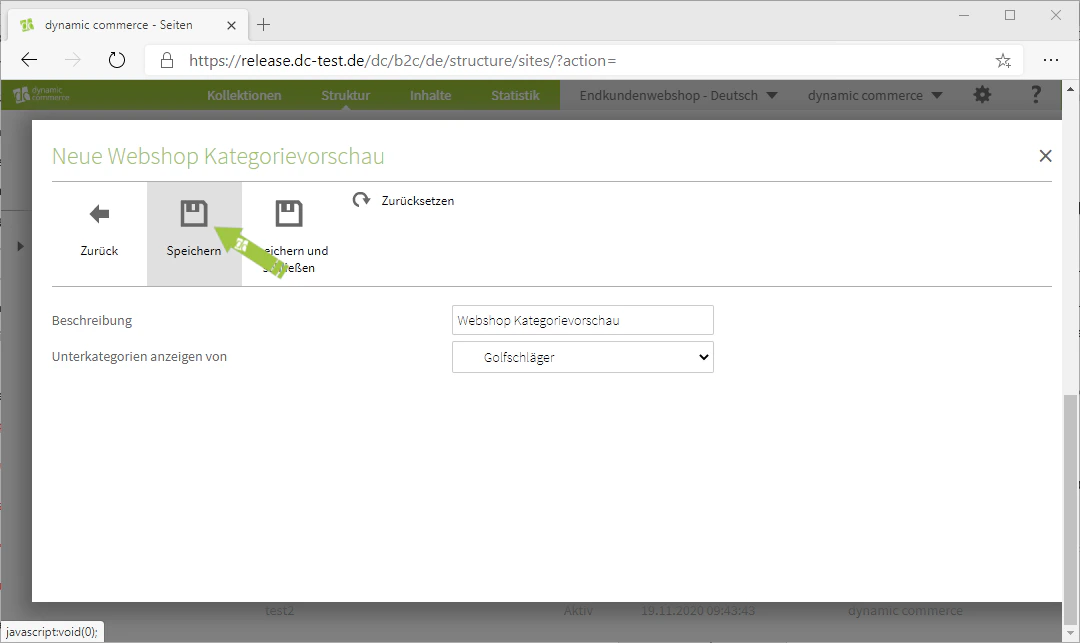Speichern der Kategorievorschau