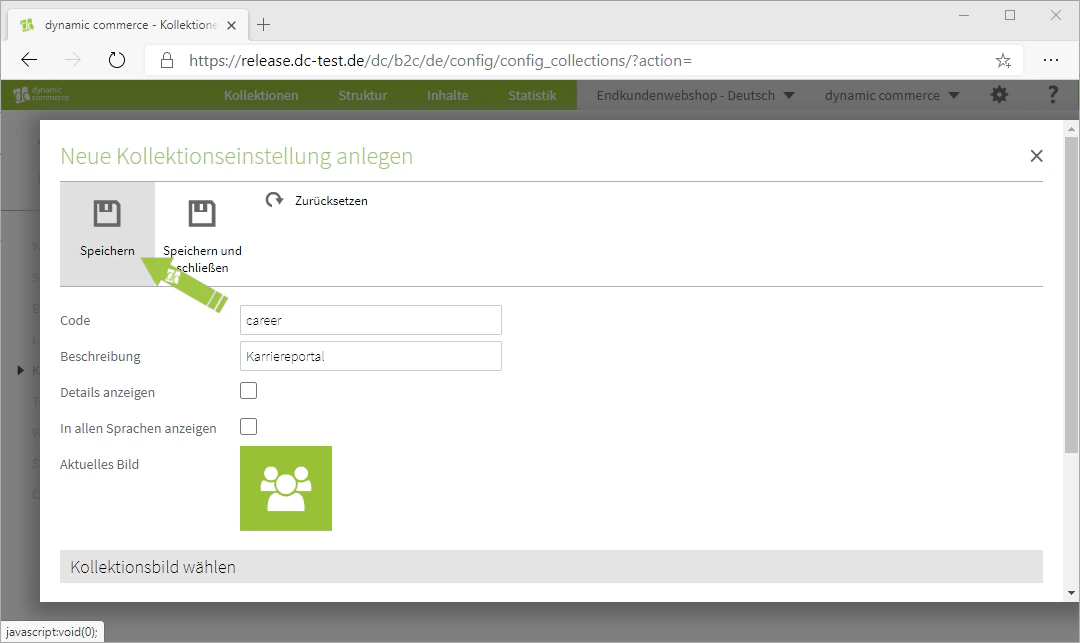 Kollektion speichern Schritt 1