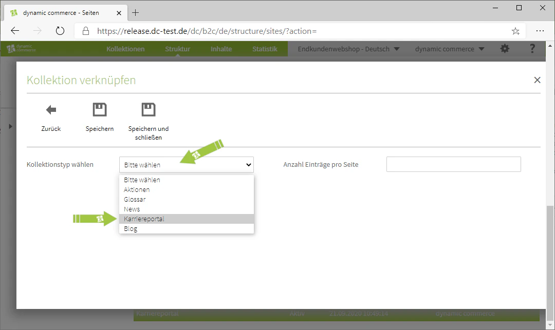 Kollektionstyp aus Drop-Down wählen