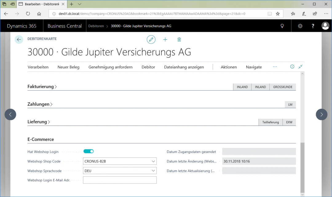 E-Commerce Daten festlegen
