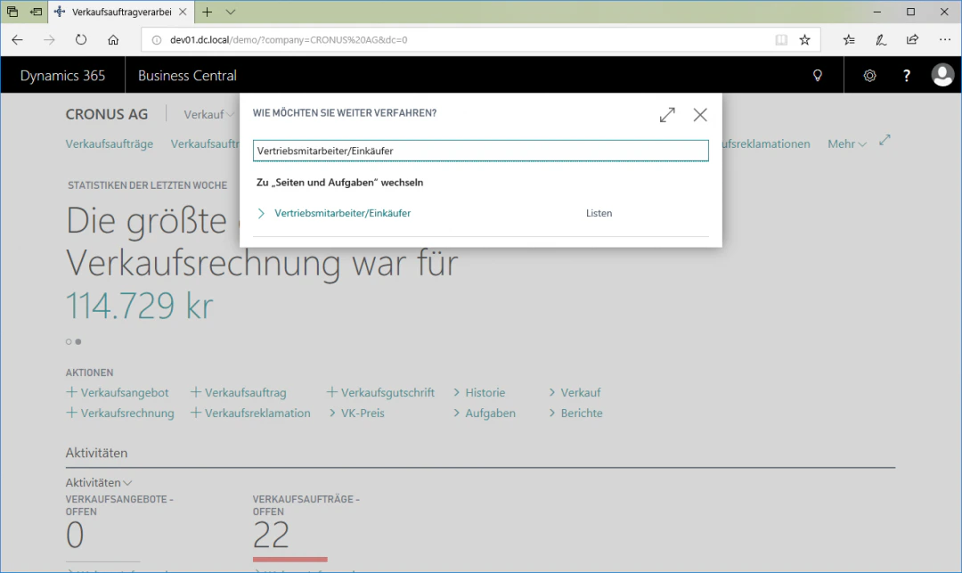 Verkäuferliste öffnen