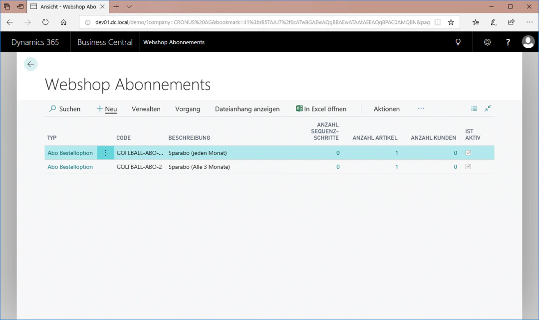 Neues Abonnement anlegen