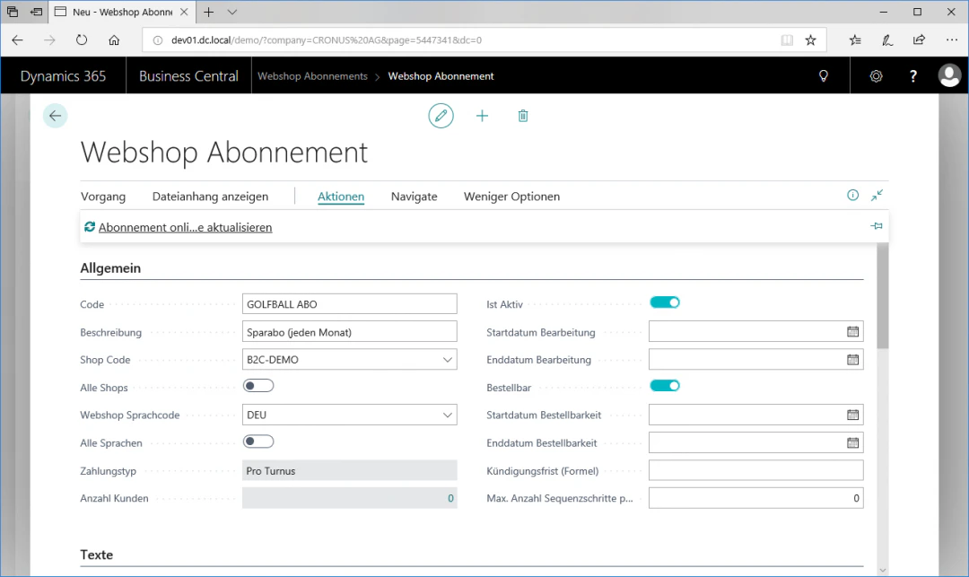 Webshop-Abonnement aktualisieren