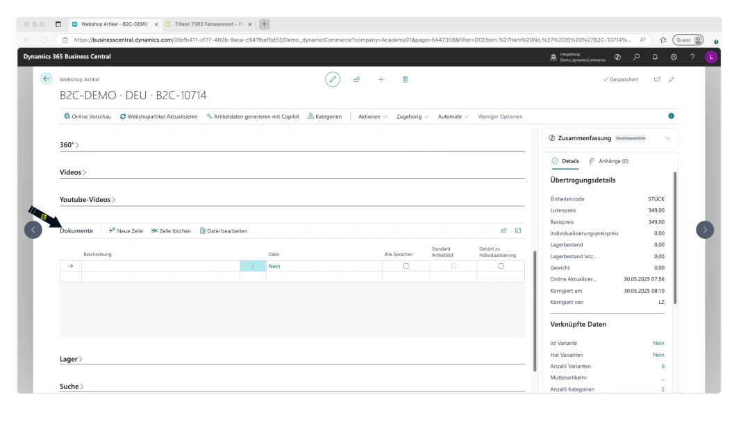 Open documents section
