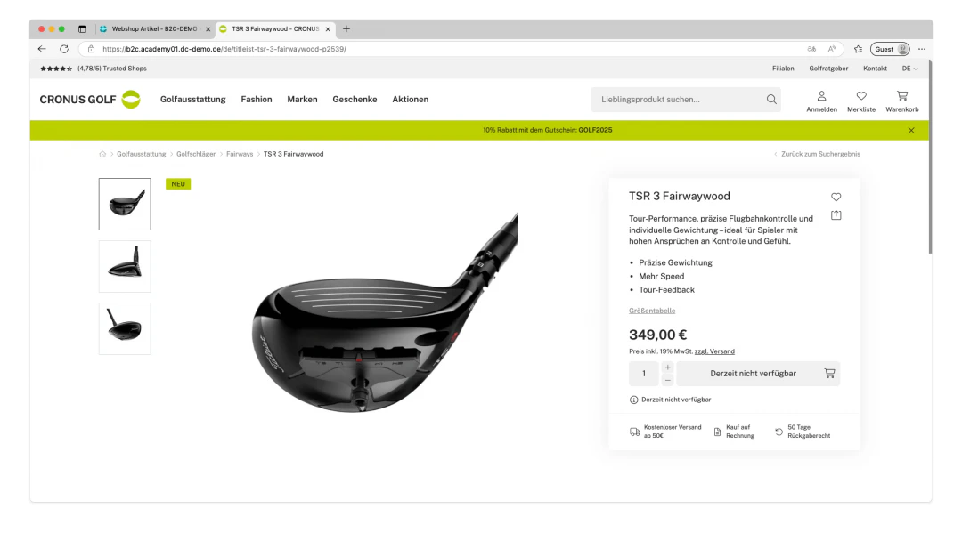 Item with images in the webshop frontend