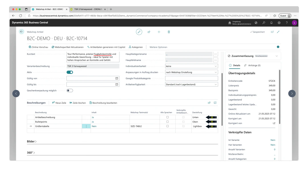 Example: configuration of descriptions