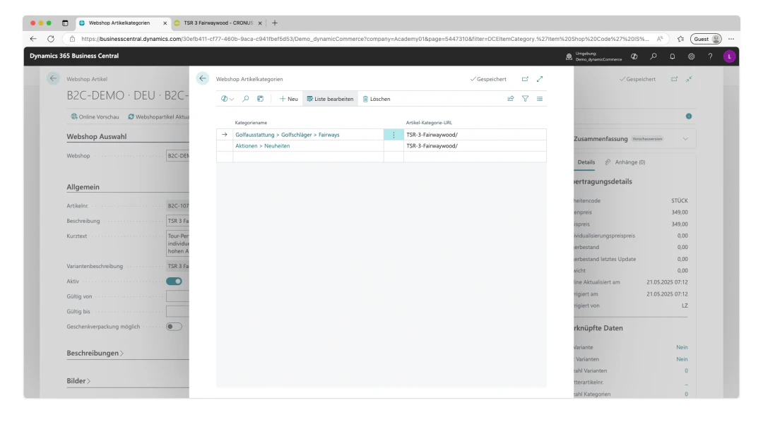Example: assigned categories