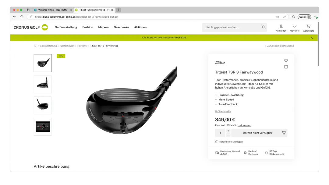 Finished webshop item in the webshop frontend 1