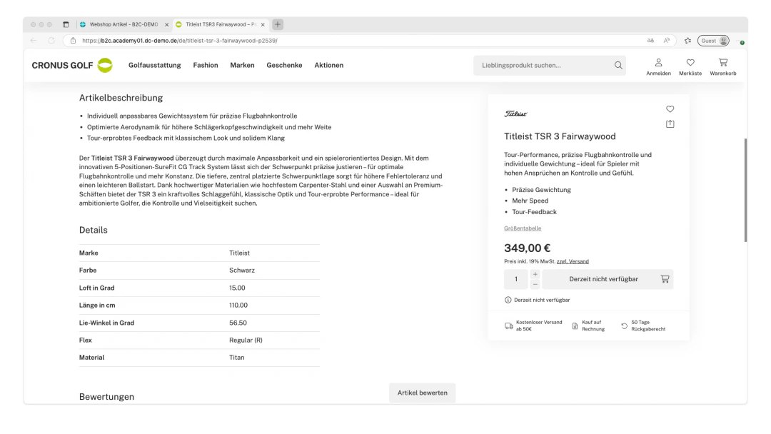 Finished webshop item in the webshop frontend 2