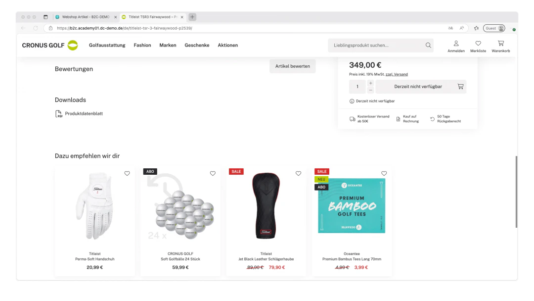 Finished webshop item in the webshop frontend 3