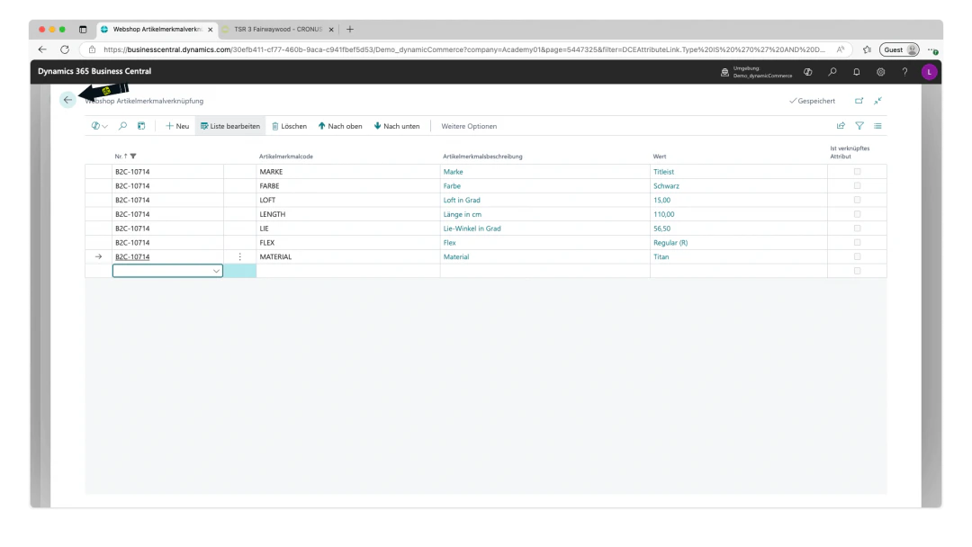 Maintained item attributes and back to the webshop item card