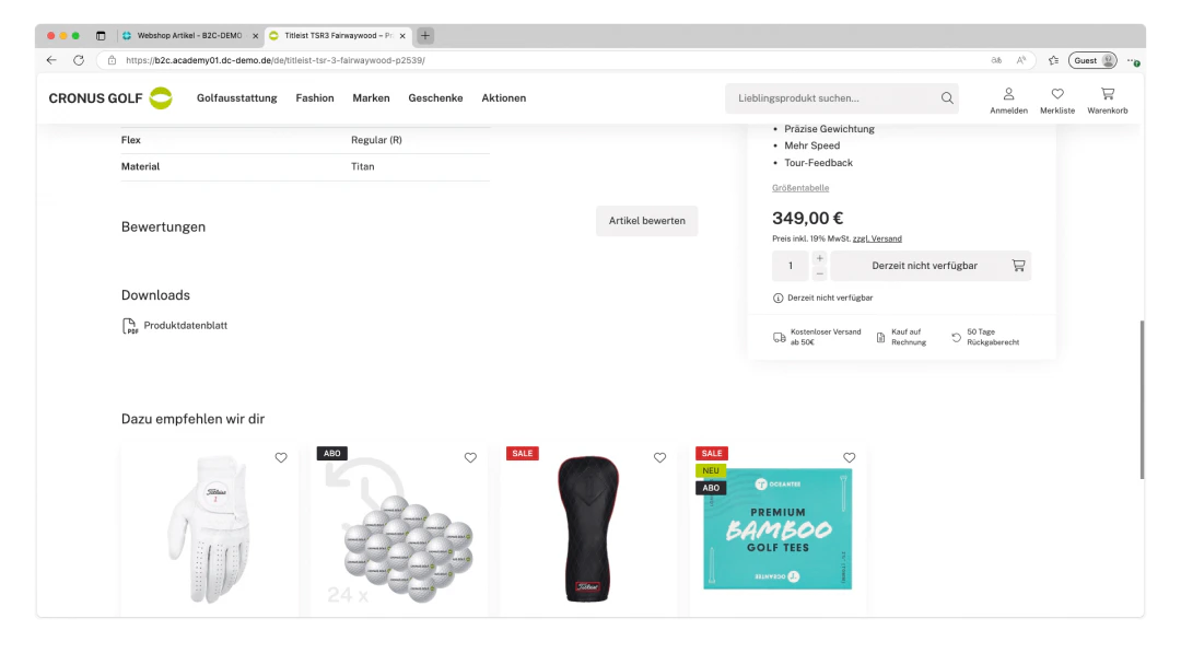 Maintained document in the webshop frontend