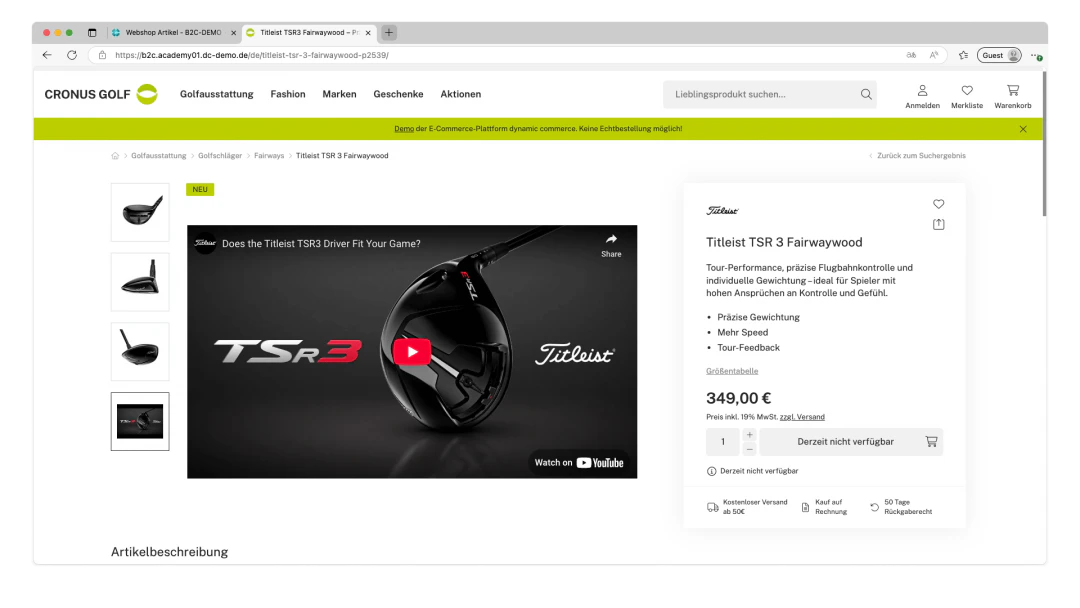 Maintained YouTube video in the webshop frontend