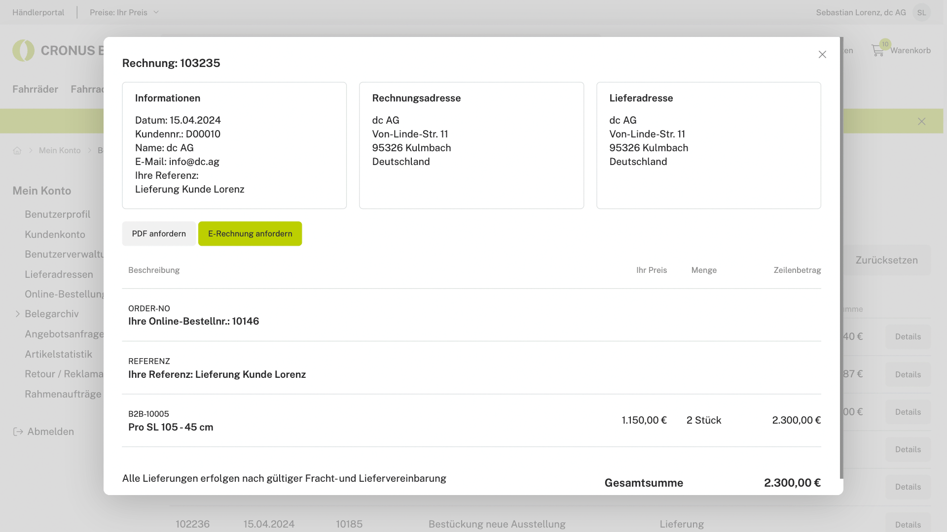 E-Rechnung im Belegarchiv anfordern
