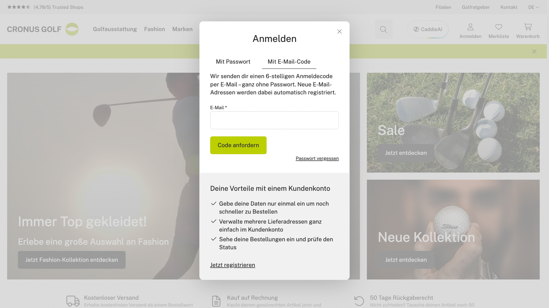 Passwortloser Login für b2c-Kunden per E-Mail-Code