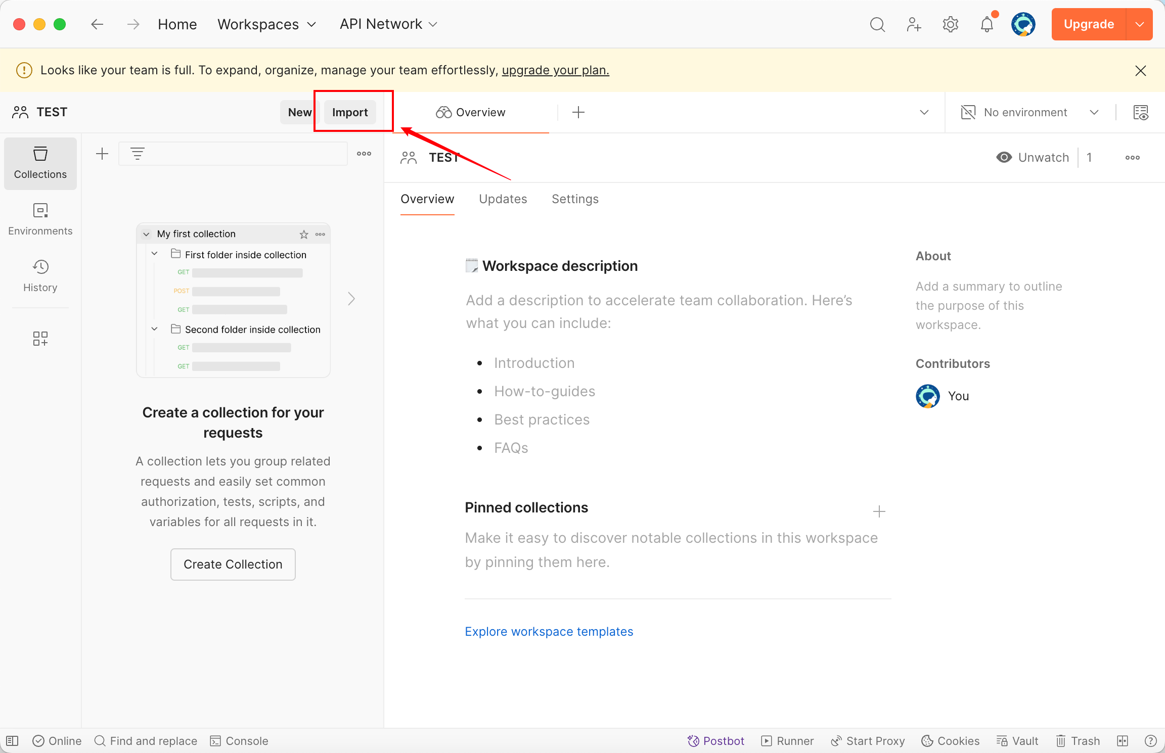 Click the Import button in Postman