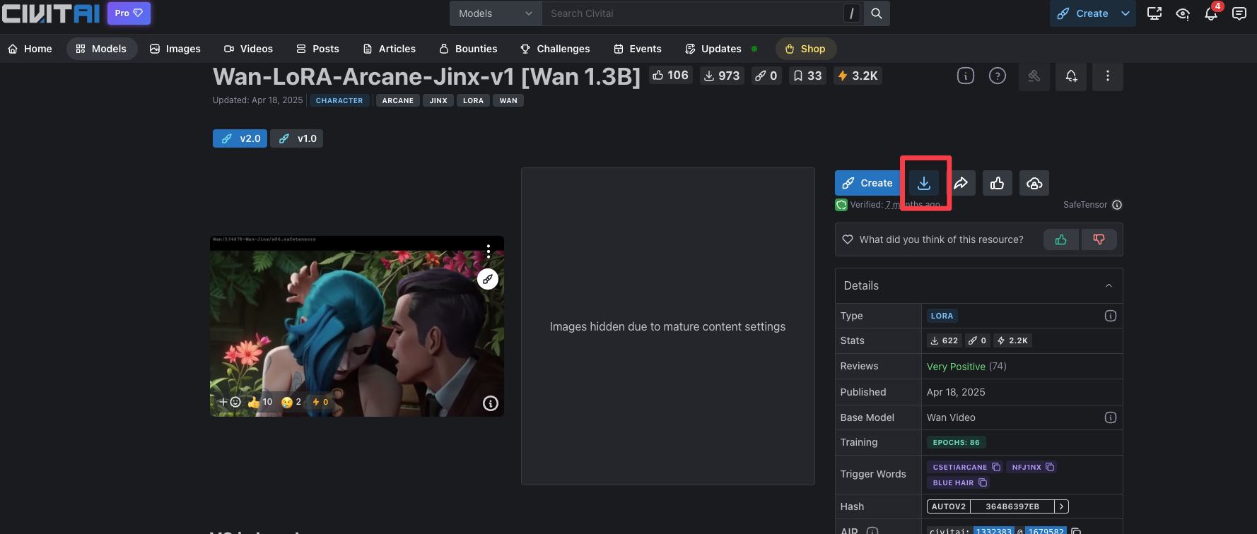 CivitAI download button