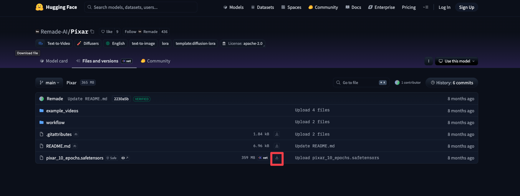 HuggingFace download button