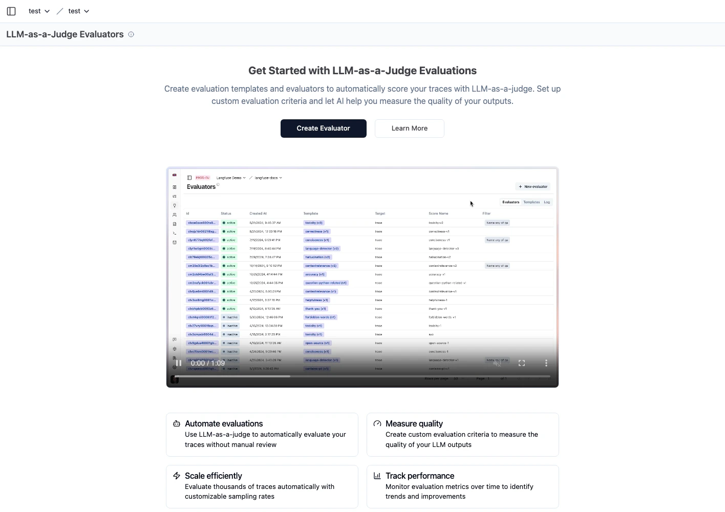 Langfuse LLM-as-a-Judge list