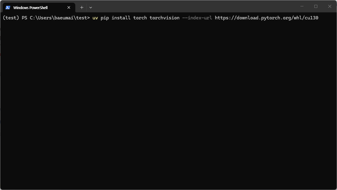 uv pip install torch torchvision --index-url cu130 실행