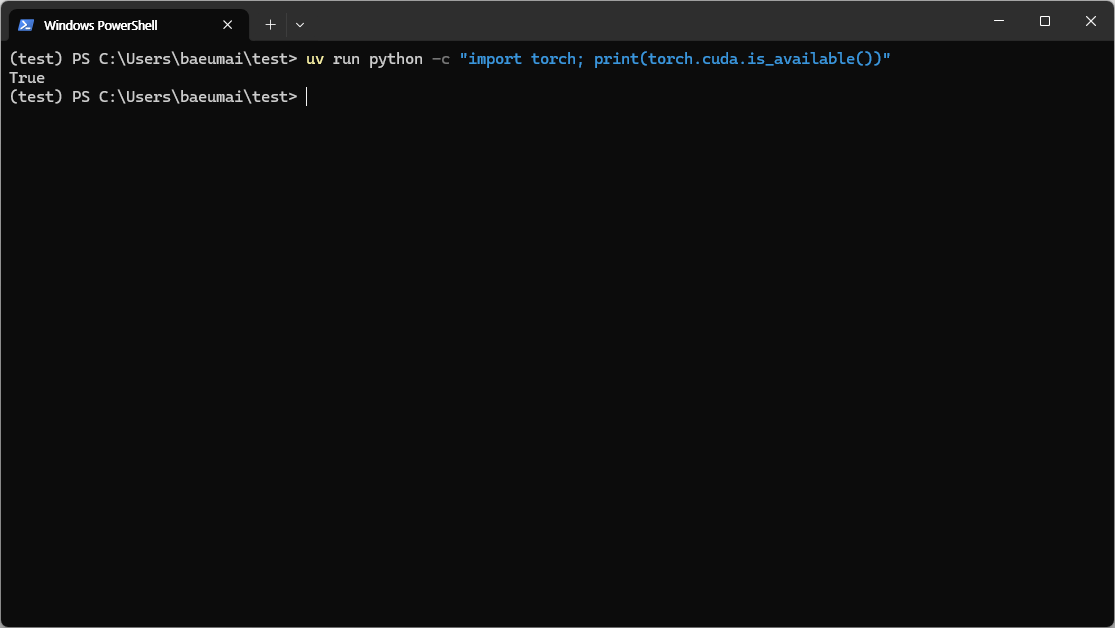 torch.cuda.is_available() 결과 True (드라이버 설치 후 정상 작동)