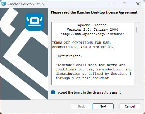 라이선스 동의 완료 - 체크박스에 체크된 상태
