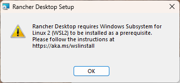 WSL2가 필요하다는 경고 메시지