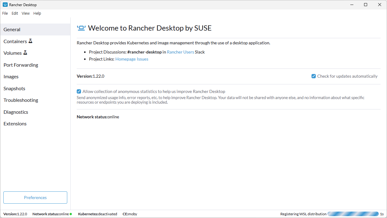 메인 화면 - WSL distribution 등록 진행 중