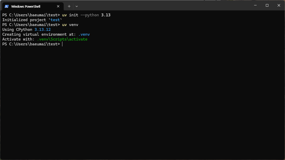 가상환경 생성 완료 - CPython 3.13.12