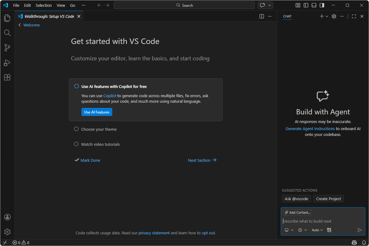 첫 실행 - Get started with VS Code 워크스루 화면