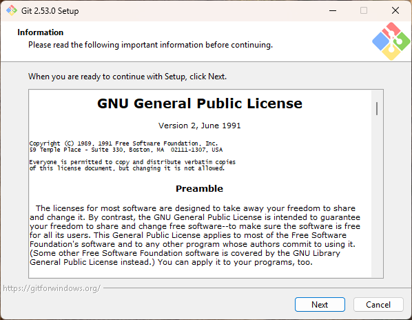 GPLv2 라이선스 동의 화면