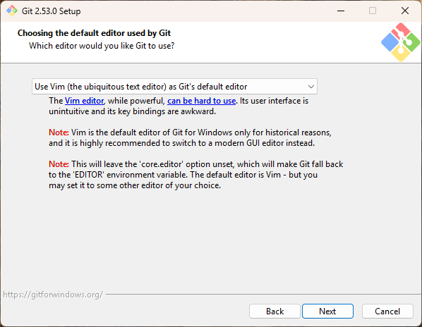 기본 에디터 선택 - 기본값 Vim