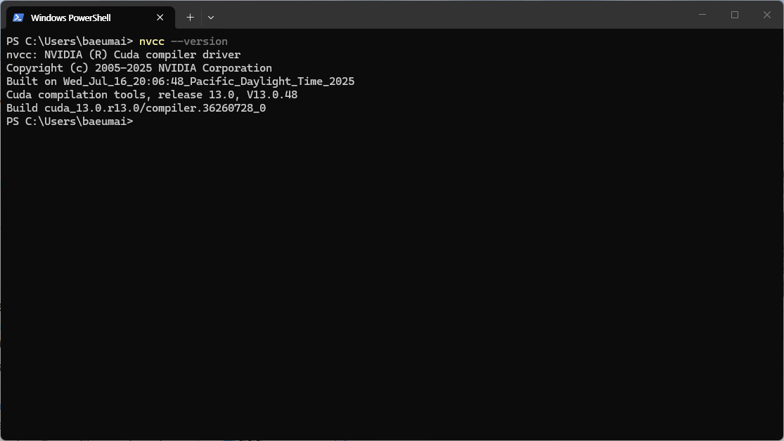 nvcc --version 명령어 실행 결과
