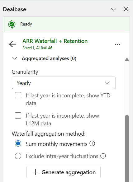 Screenshot showing where to find the intra-year fluctuations toggle option in Dealbase