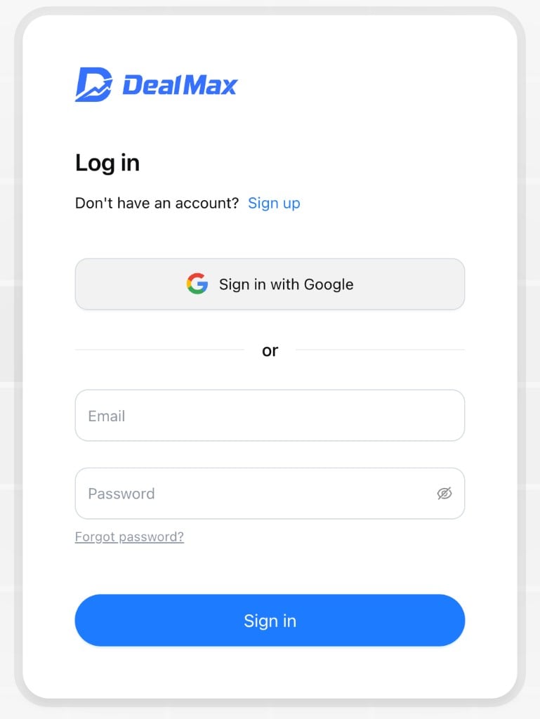 Sign in to DealMax with Google