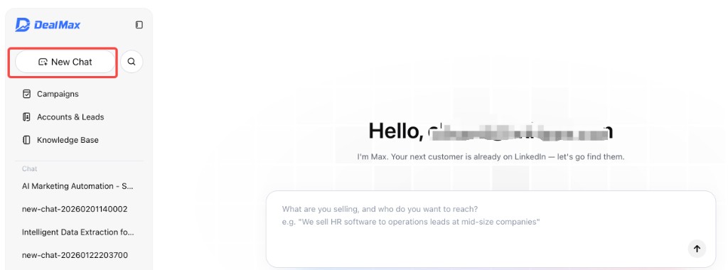 Click New Chat in the top left to start a conversation with Max