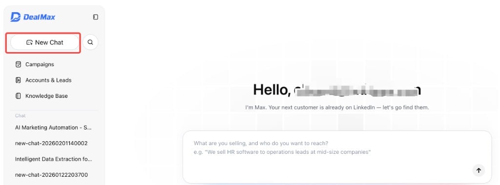 Click New Chat in the top left to start a conversation with Max