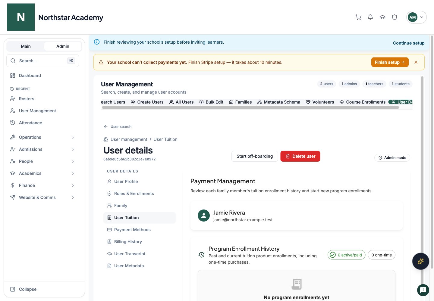 Northstar demo: User Details — User Tuition
