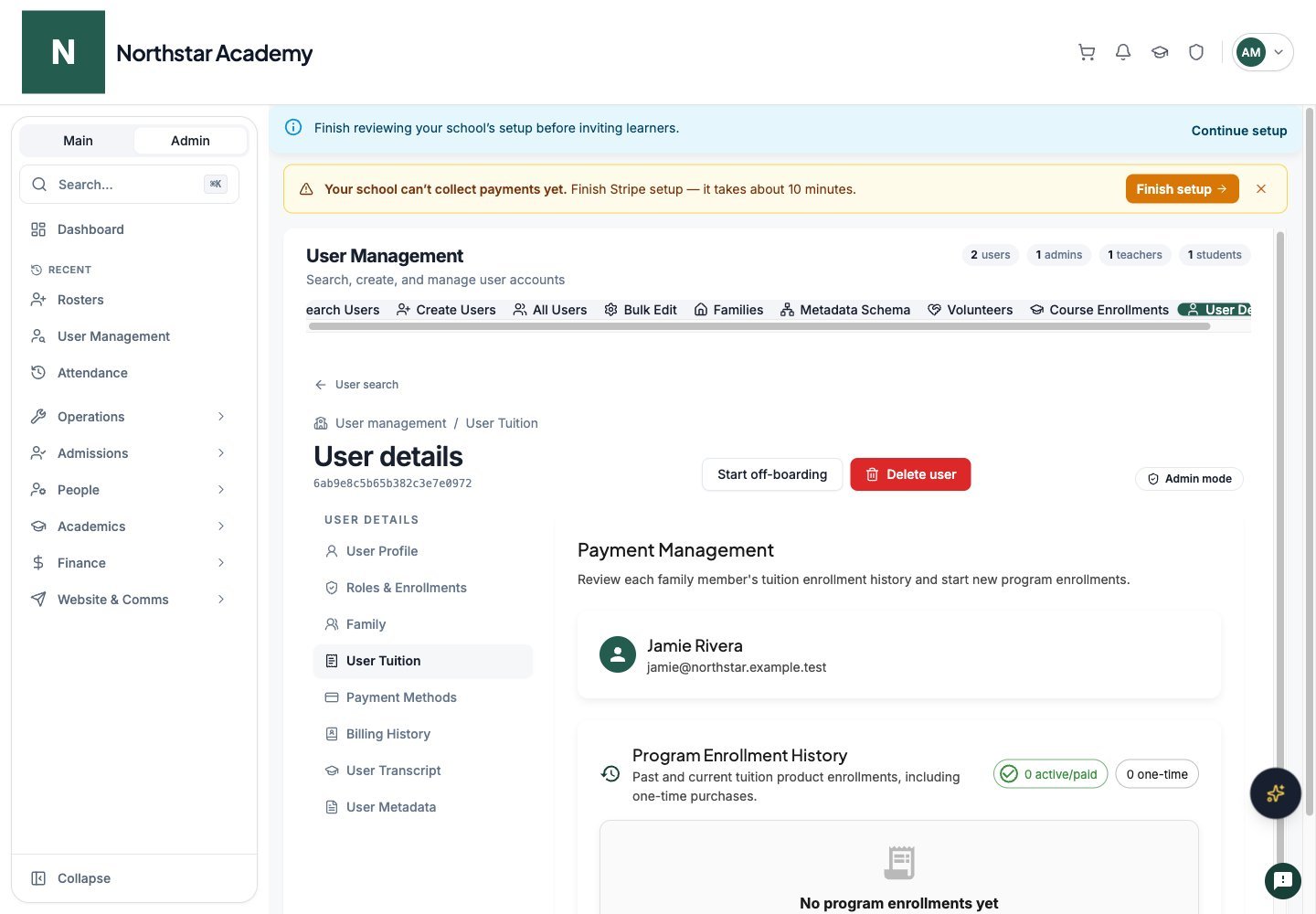 Northstar demo: User Details — User Tuition
