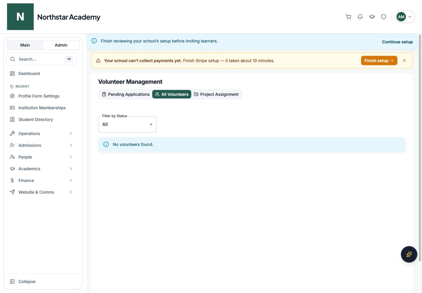 Northstar demo: Volunteer Management — All Volunteers