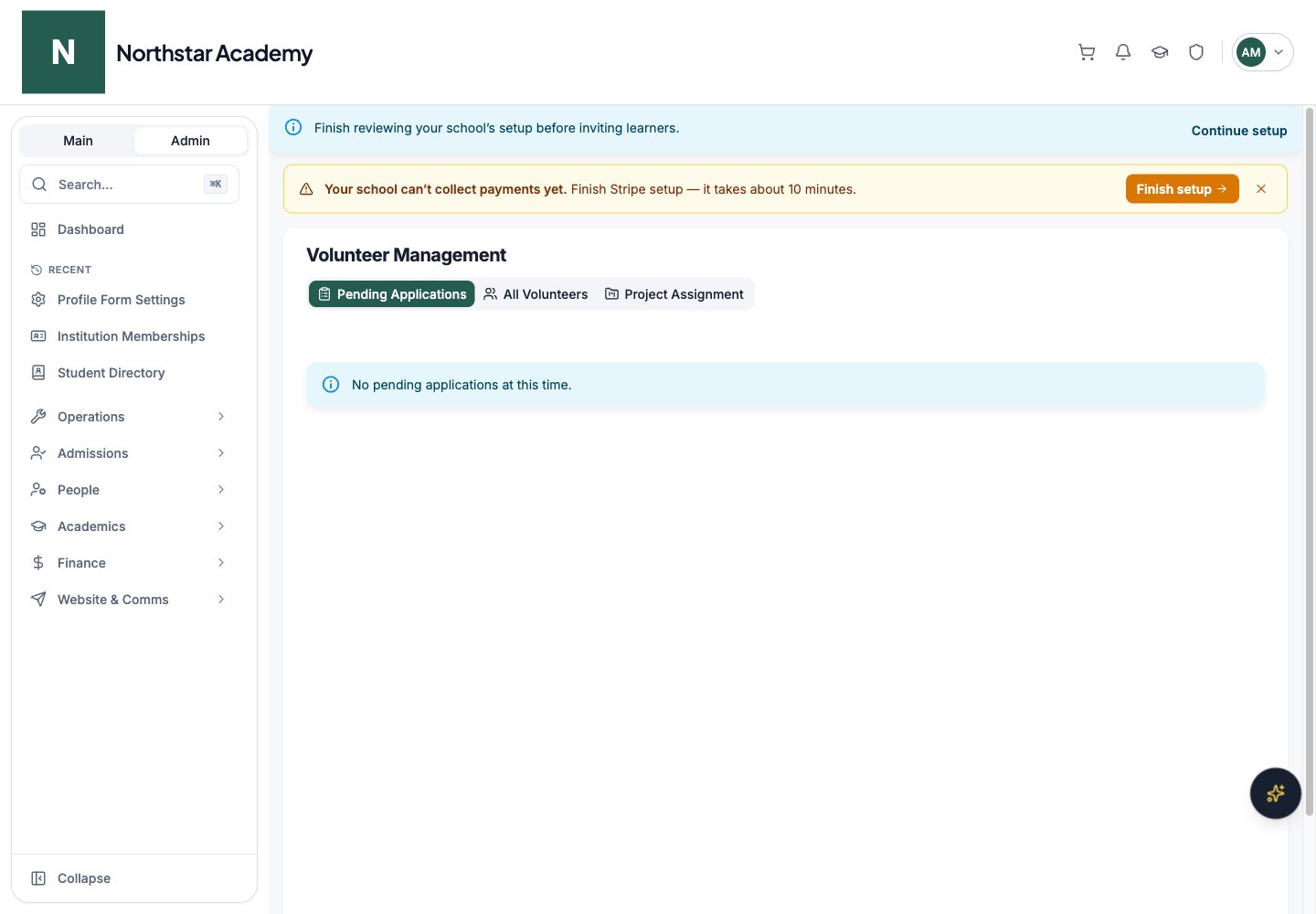 Northstar demo: Volunteer Management — Pending Applications