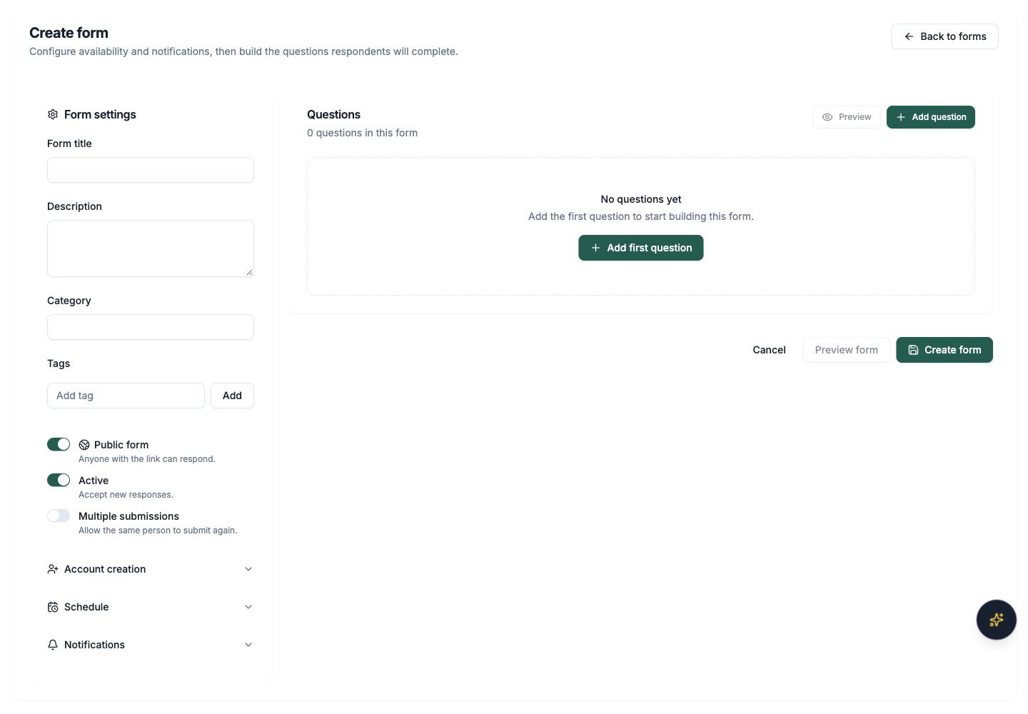 Northstar demo: Create form