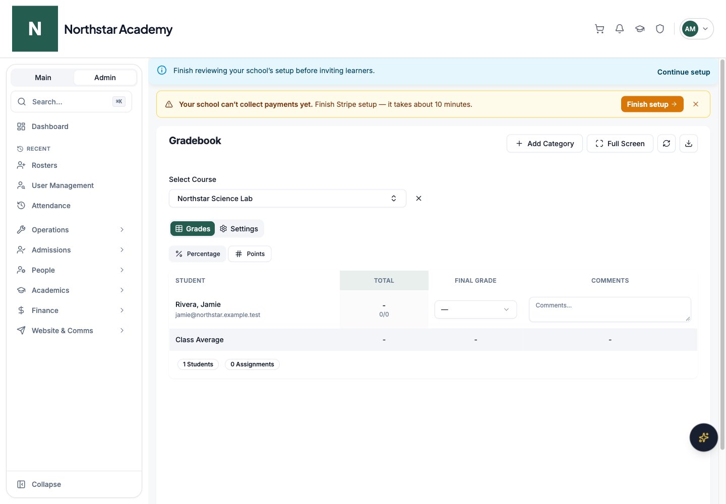 Northstar demo: Course gradebook — Grades